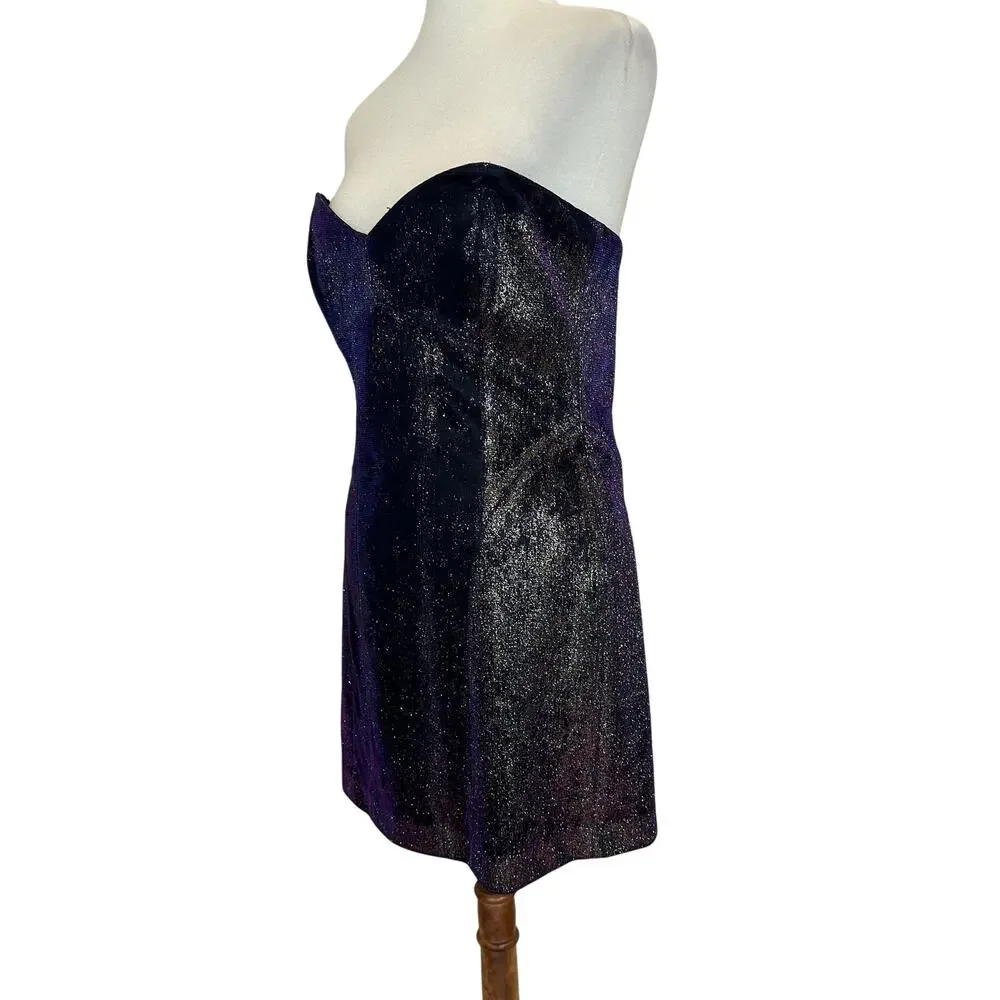 Nicole Miller Iridescent Bustier Mini Dress Blue MEDIUM Strapless Designer $355 - Picture 5 of 7